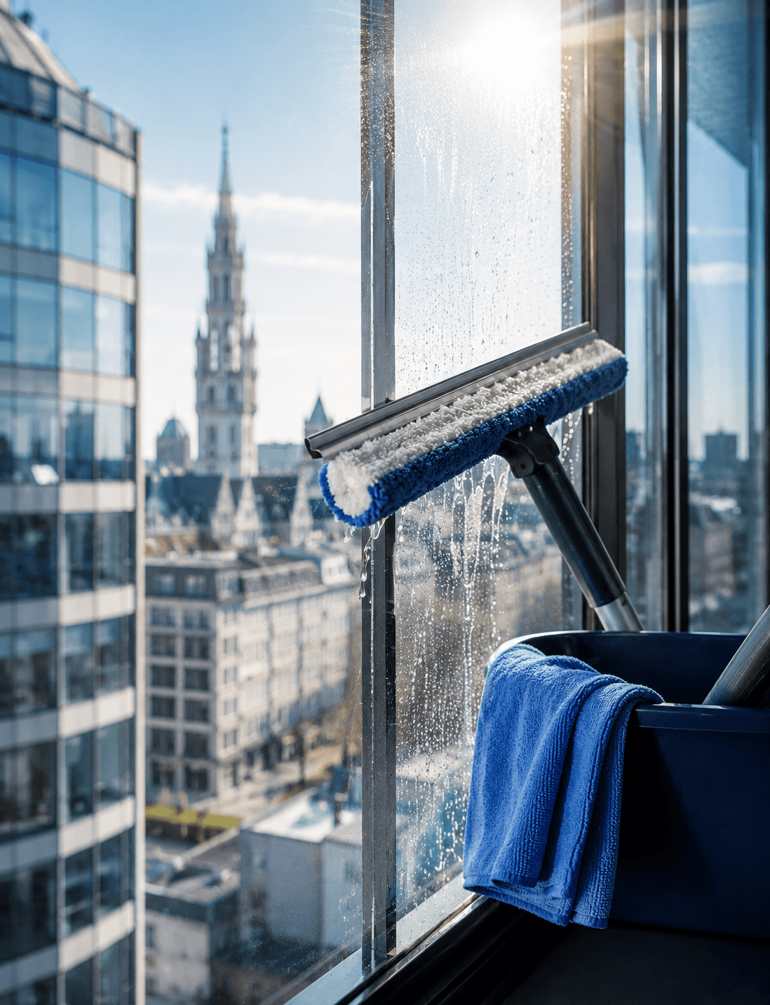 Professionele ruitenreiniging van glazen gevel door TurboClean in West-Vlaanderen